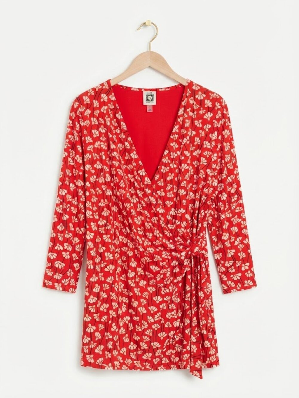 Anne Klein Wrap Tunic 2X Red Floral V-Neck Workwear Career Chic Office Siren
